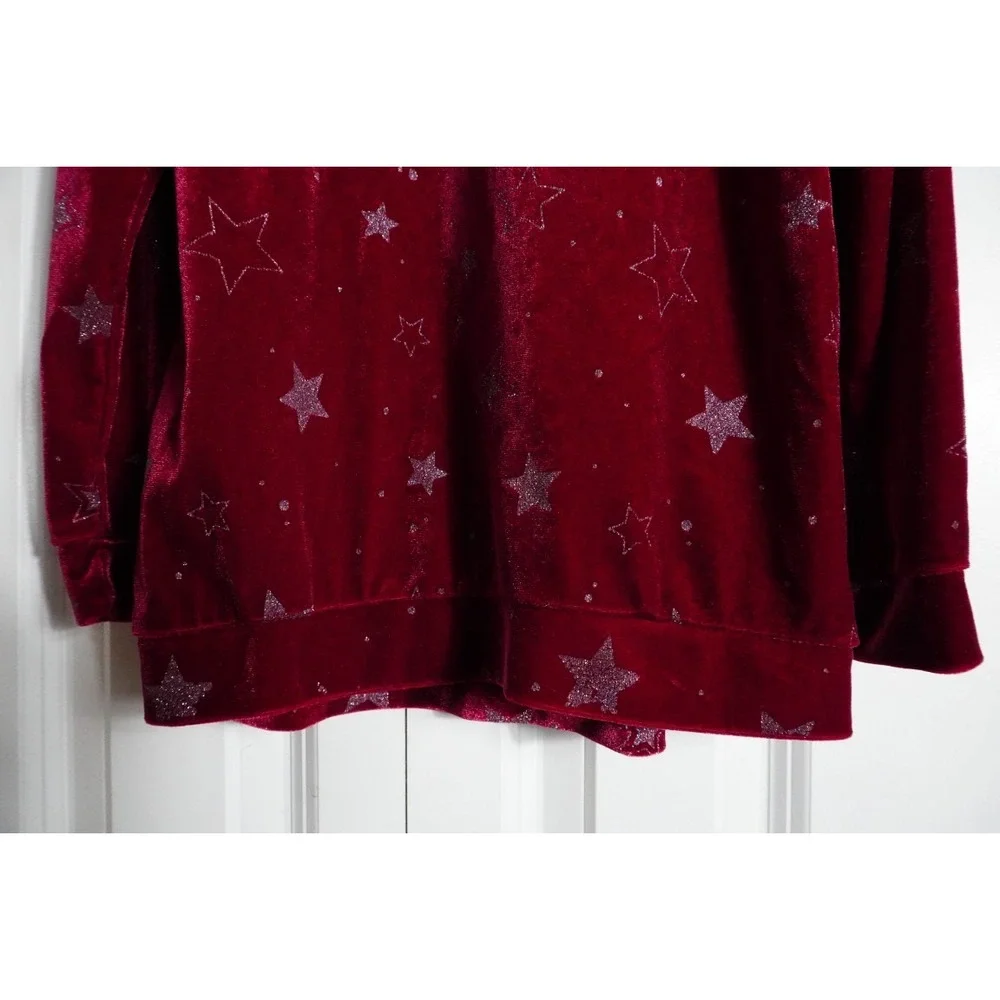 Gymboree Velvet Top Size L 10-12 Celestial Glitter Star Burgundy